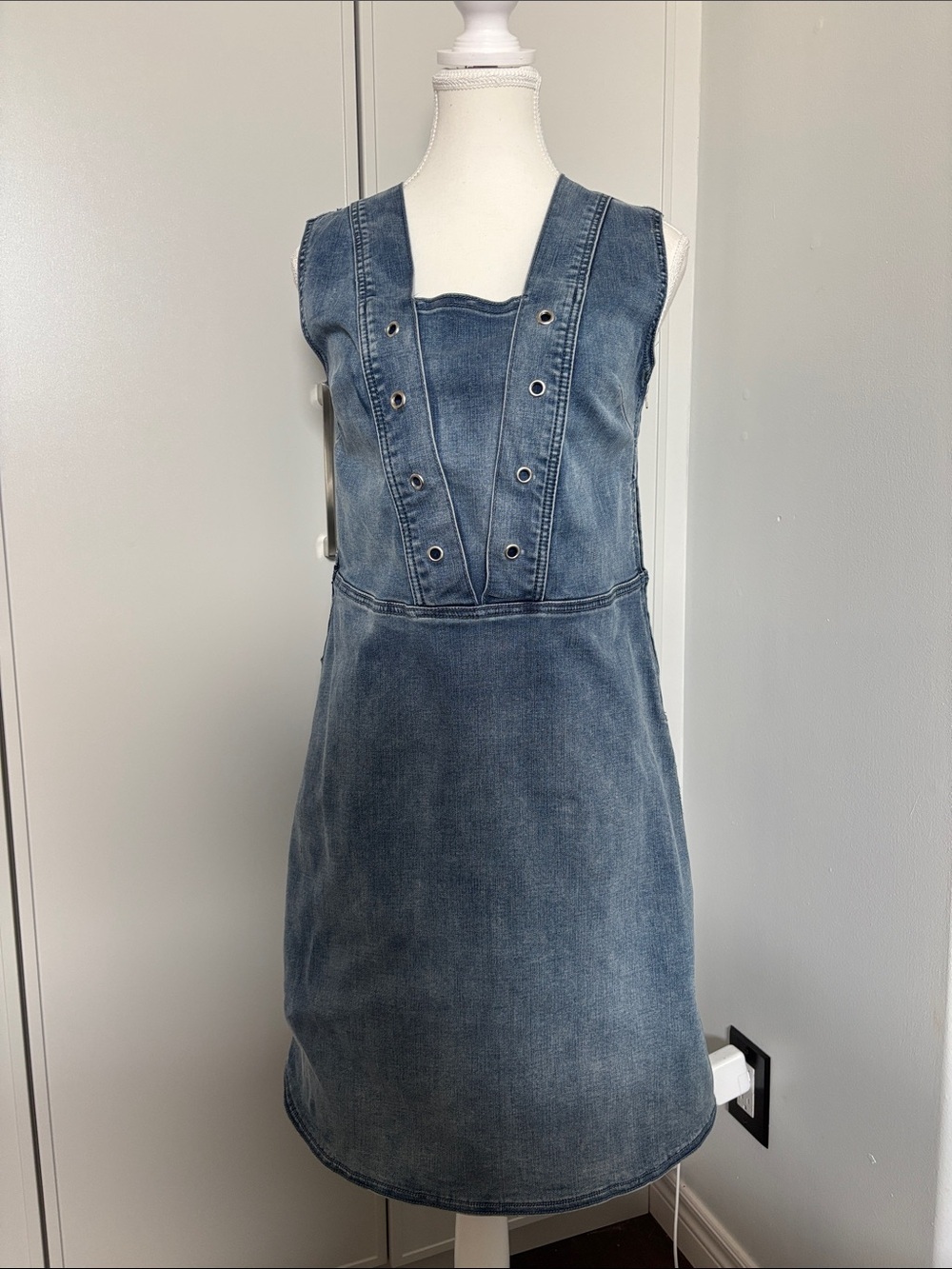 Lola Jeans Sleeveless Denim Eyelet Dress in Blue
